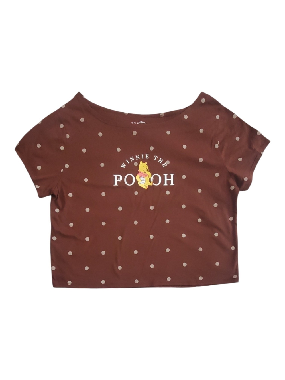 Disney Off The Shoulder Polka Dot Winnie the Pooh Cropped Tee